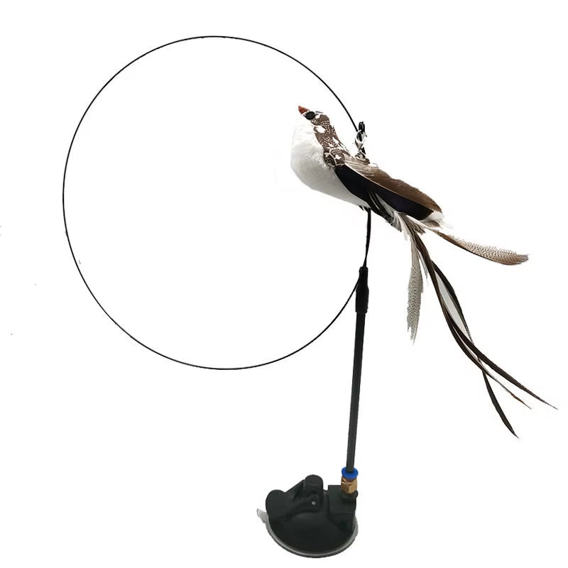 Simulation Bird Interactive Cat Stick Toy – Funny Furry Feather Bird with Bell & Suction Cup (Kitten Playing Pet Accessories)
