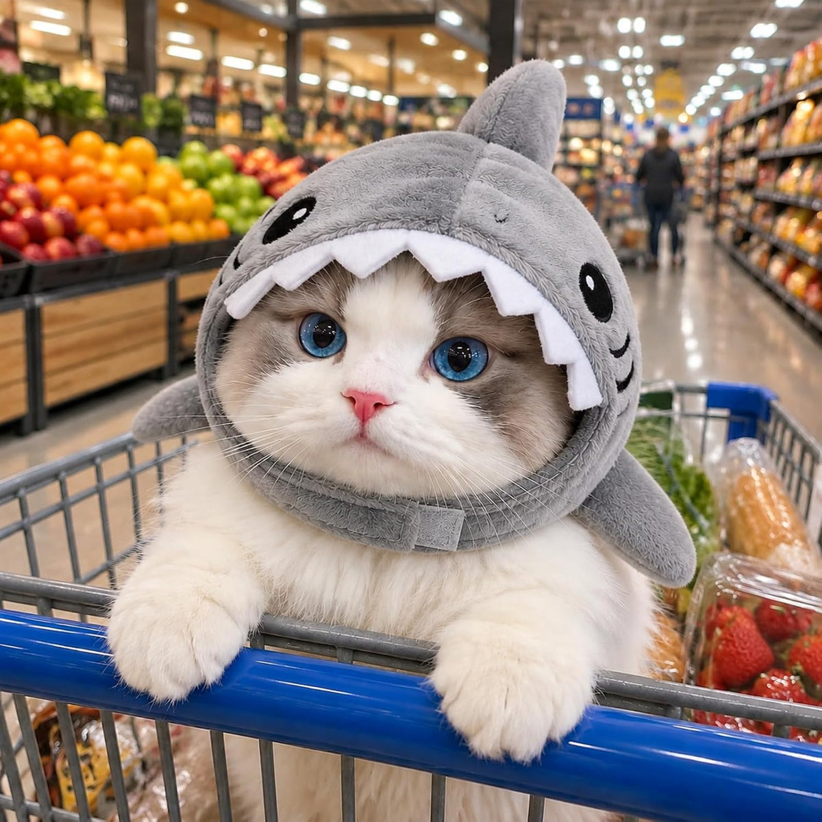 2 Pack Cute Cat Halloween Costumes, Warm Dinosaur & Shark Plush Cat Hats