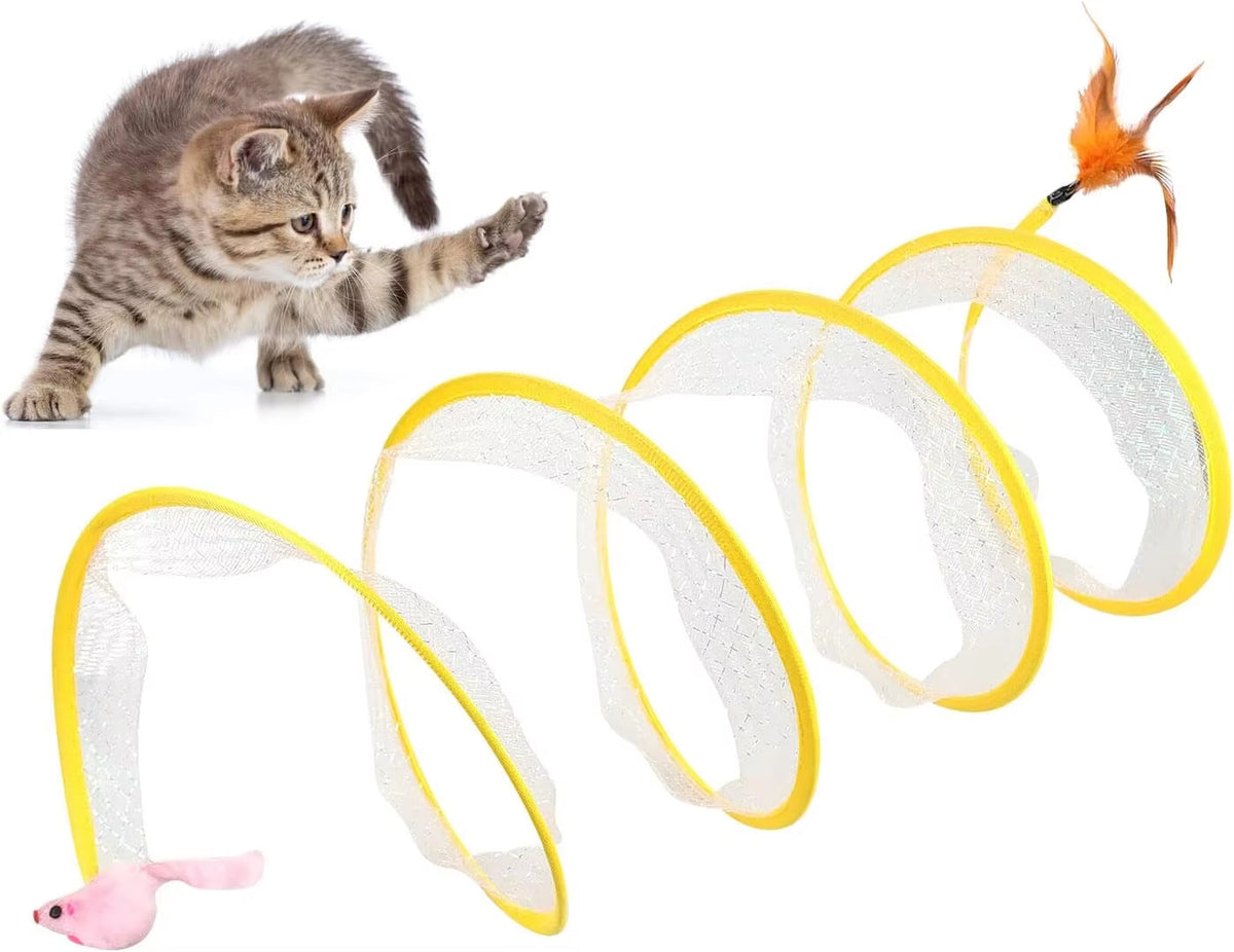 🐱 S-Shaped Foldable Cat Tunnel Toy 🐾 | Crinkle Play Tunnel with Hanging Balls & Mouse Toy 🐭🎾