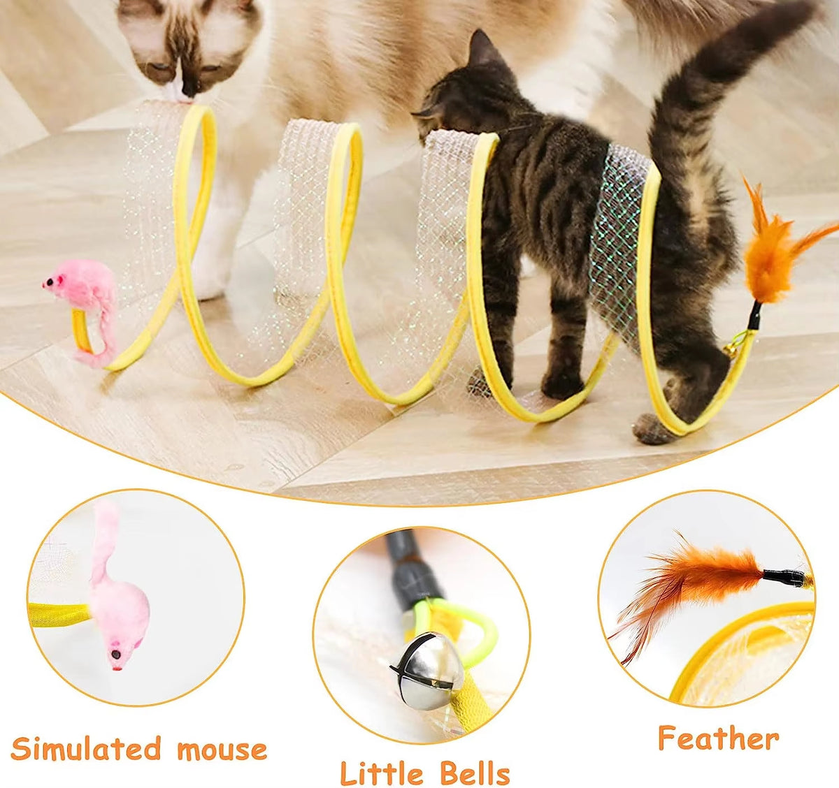 🐱 S-Shaped Foldable Cat Tunnel Toy 🐾 | Crinkle Play Tunnel with Hanging Balls & Mouse Toy 🐭🎾