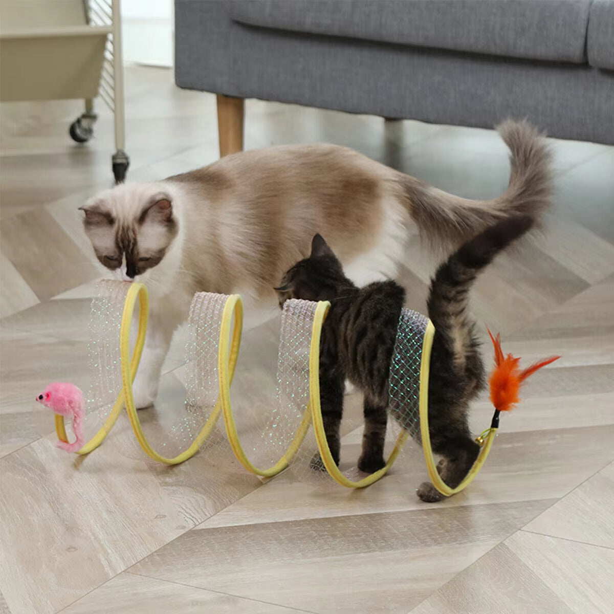 🐱 S-Shaped Foldable Cat Tunnel Toy 🐾 | Crinkle Play Tunnel with Hanging Balls & Mouse Toy 🐭🎾
