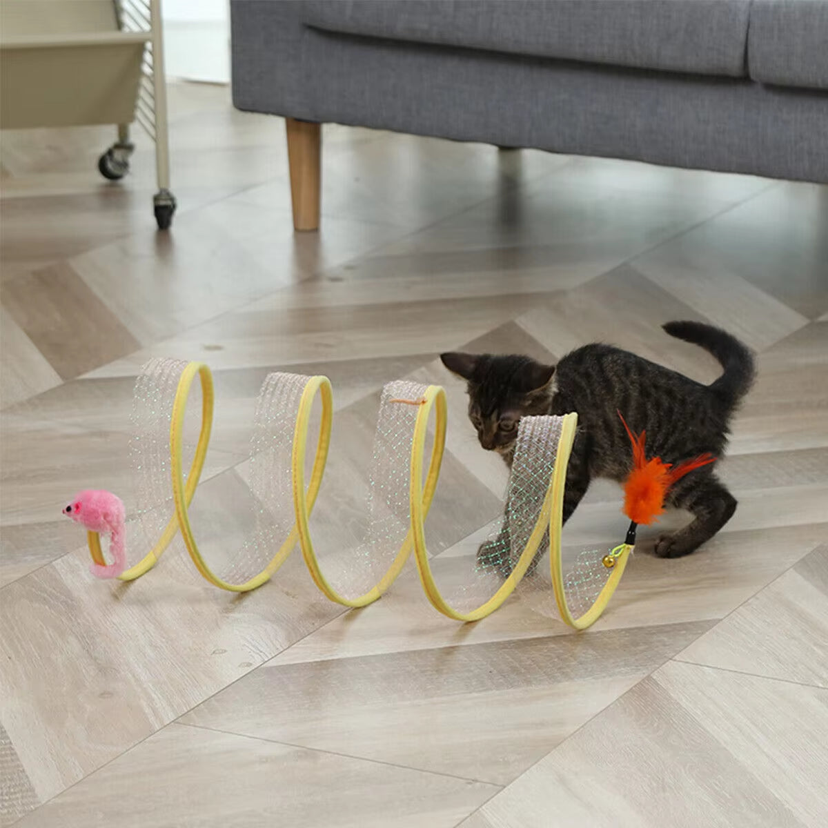 🐱 S-Shaped Foldable Cat Tunnel Toy 🐾 | Crinkle Play Tunnel with Hanging Balls & Mouse Toy 🐭🎾